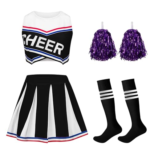 Crazycos Cheerleading Uniform Kleid,Cheerleadering Outfit Mädchen, 4PCS Cheerleader Kostüm Kinder für Karneval Halloween, Fasching, Mottoparty Crazycos Cheerleading Uniform Kleid,Cheerleadering Outfit Mädchen, 4PCS Cheerleader Kostüm Kinder für Karneval Halloween, Fasching, Mottoparty von Crazycos