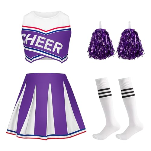 Crazycos Cheerleading Uniform Kleid,Cheerleadering Outfit Mädchen, 4PCS Cheerleader Kostüm Kinder für Karneval Halloween, Fasching, Mottoparty Crazycos Cheerleading Uniform Kleid,Cheerleadering Outfit Mädchen, 4PCS Cheerleader Kostüm Kinder für Karneval Halloween, Fasching, Mottoparty von Crazycos