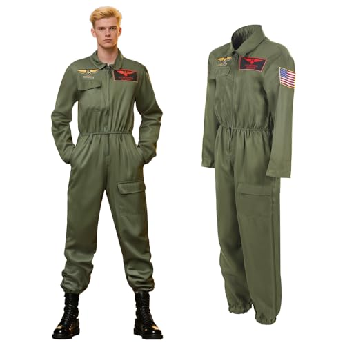 Crazycos Pilotenkostüm für Erwachsene, Halloween Flieger Faschingskostüme, Kostüm für Halloween, Party, Rollenspielkostüm M von Crazycos