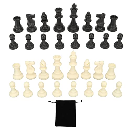 Creahappy Turnierschachfiguren für Schachspiel Schachfigurenset PP-Kunststoff 32 Schachfiguren mit Aufbewahrungstasche für Internationales Schachspiel Schwarz und Weiß für Professionelle Anfänger von Creahappy