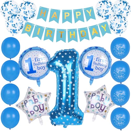 1. Geburtstag Dekorationsset für Jungen, Blau Geburtstag Dekorationen Happy Birthday Banner Nummer 1 Folienballon Stern Folienballon Kindergeburtstag Party Dekoration für Jungen Geburtstag Party 1. Geburtstag Dekorationsset für Jungen, Blau Geburtstag Dekorationen Happy Birthday Banner Nummer 1 Folienballon Stern Folienballon Kindergeburtstag Party Dekoration für Jungen Geburtstag Party von Creaher