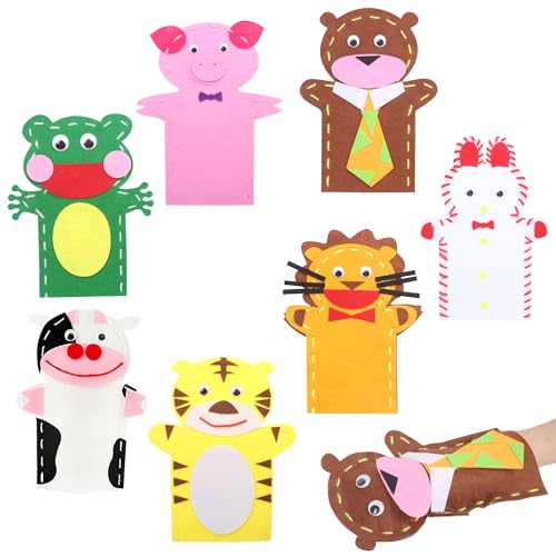 7-teiliges Bauernhof-Handpuppen-Tier-Set, Handpuppen-Bastelset für Kinder, Bauernhof-Thema, Bastelspielzeug-Set, Filz-Nähsets für Kinder, Kleinkinder, Kleinkinder, Bastelarbeiten, Filz, Partyzubehör von Creaher