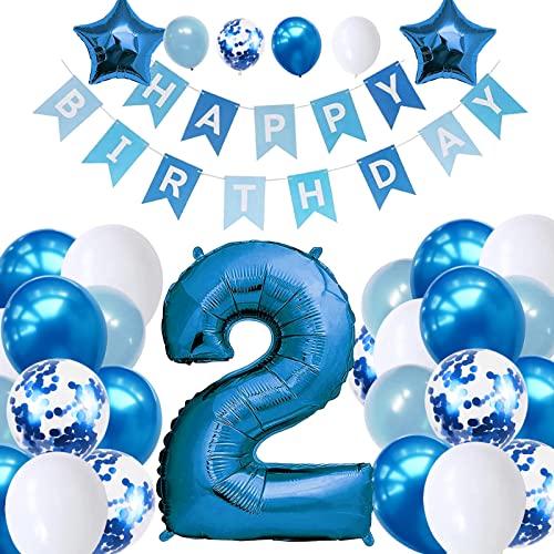 Dekorationsset für Jungen zum 2. Geburtstag, blaues Party-Dekorationsset, Alter 2. Geburtstag, Luftballons mit Happy Birthday-Bannern, Stern-Folienballons für Mädchen, Jungen, Babyparty, Partyzubehör Dekorationsset für Jungen zum 2. Geburtstag, blaues Party-Dekorationsset, Alter 2. Geburtstag, Luftballons mit Happy Birthday-Bannern, Stern-Folienballons für Mädchen, Jungen, Babyparty, Partyzubehör von Creaher