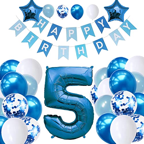 Dekorationsset für Jungen zum 5. Geburtstag, blaues Party-Dekorationsset, zum 5. Geburtstag, Luftballons mit Happy Birthday-Bannern, Stern-Folienballons für Mädchen, Jungen, Babyparty, Partyzubehör Dekorationsset für Jungen zum 5. Geburtstag, blaues Party-Dekorationsset, zum 5. Geburtstag, Luftballons mit Happy Birthday-Bannern, Stern-Folienballons für Mädchen, Jungen, Babyparty, Partyzubehör von Creaher