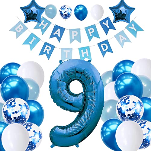 Partydekorationsset Zum 9. Geburtstag - Luftballons, Happy Birthday-Banner, Stern-Folienballons für Jungen, Mädchen, Kind - Babyparty Partydekorationsset Zum 9. Geburtstag - Luftballons, Happy Birthday-Banner, Stern-Folienballons für Jungen, Mädchen, Kind - Babyparty von Creaher