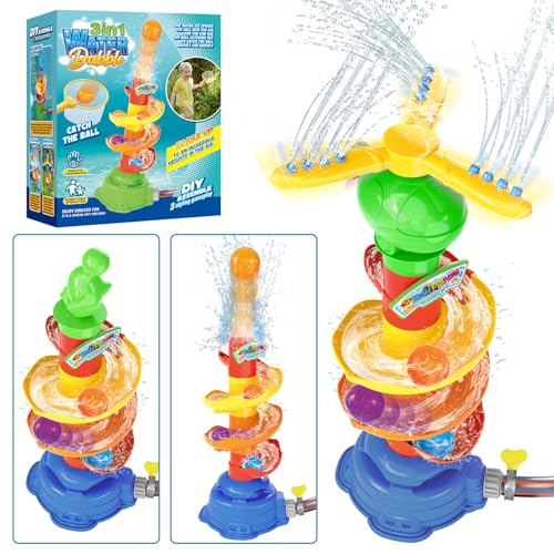 CREAMKIDS 3 in 1 Sprinkler Spielzeug, Catch Ball Game Launcher, Helicopter Sprinkler, Dolphin Sprinkler Spielzeug, Garten Sprinkler, Rasen Outdoor Sprinkler Spielzeug für Kinder 3+ Jahre alt von Cream Kids