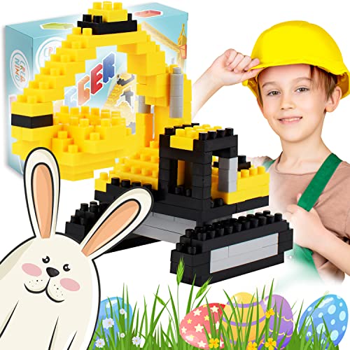 Creanino® BAUsteine BAUfahrzeuge | Micro Blocks | Bagger aus 138 Mini Bricks | Konstruktionsspielzeug ab 6 Jahren | 3D Puzzle Kinder | Baustelle Spielzeug | Ostergeschenk (Bagger) von Creanino