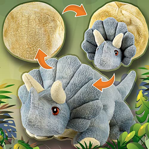 Creanino Dino Kuscheltier 2 in 1 | Plüschtier zum Wenden [Triceratops Rocky] Dinosaurier Kuscheltier | Dinosaurier Plüschtier | Wende Kuscheltier | Dino Plush | Triceratops Kuscheltier von Creanino