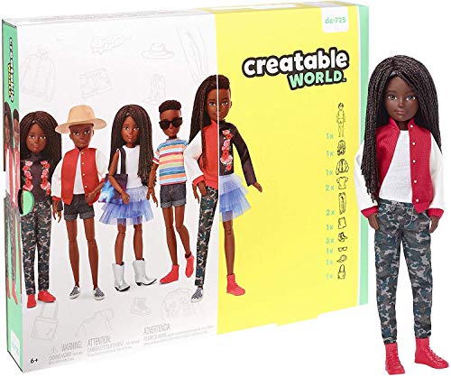 Creatable World GGG55 - Deluxe Charakter Puppen Set, individuell gestaltbare gender neutrale Puppe mit schwarzen, geflochtenen Haaren, Spielzeug ab 6 Jahren, Mehrfarbig von Creatable World