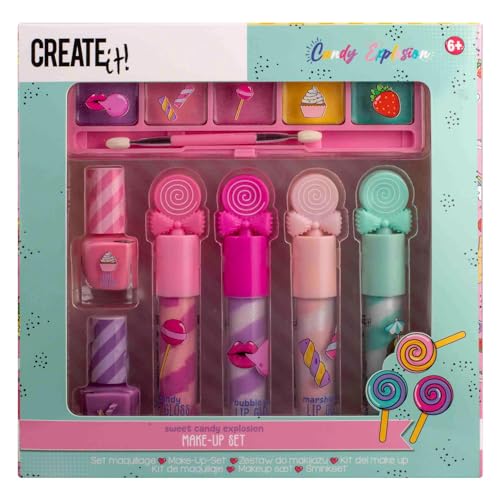 Create It! Candy Make-up-Set für Kinder, Make-up-Etui (4 Lipgloss + 2 Nagellacke + 5 Lidschatten + Pinsel) von Create It!