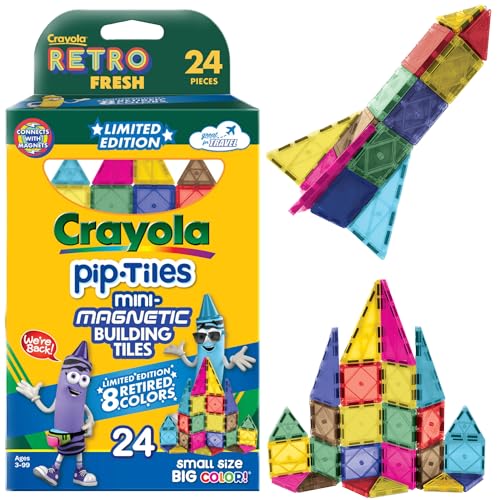 CreateOn Crayola Retro PIP Magnetfliesen, Mini Bauset für Kinder, Magnetfliesen, Kinder Bauspielzeug, STEM & Montessori Spielzeug für Jungen und Mädchen ab 3 Jahren, 24-teiliges Set (Retro) von CreateOn