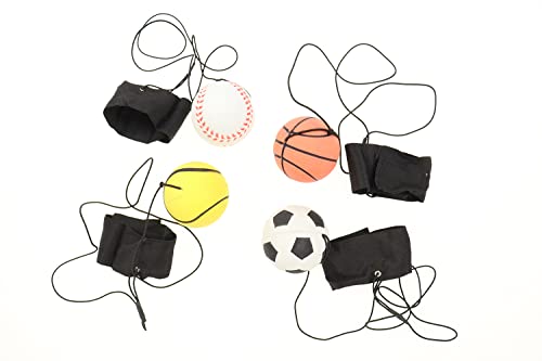 ELLUG 4er Set Springball/Returnball/Flummi Ø 6cm Armband&Schnur, Fußball/Basketball/Tennisball/Baseball (9800011) von ELLUG