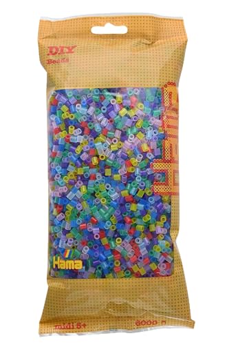 Hama Perlen 205-53 Bügelperlen Beutel mit ca. 6.000 bunten Midi Bastelperlen mit Durchmesser 5 mm im Transparent Mix, kreativer Bastelspaß für Groß und Klein von Hama
