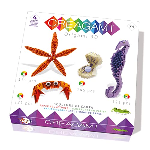 Creagami 3178736 Origami 3D, Papierskulptur 4er Set Meer, Bastelset für Erwachsene und Kinder ab 7 Jahren, 552 Teile von CreativaMente
