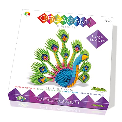 CreativaMente Creagami 3178738 Origami 3D, Papierskulptur Pfau, Bastelset für Erwachsene und Kinder ab 7 Jahren, 502 Teile von CreativaMente