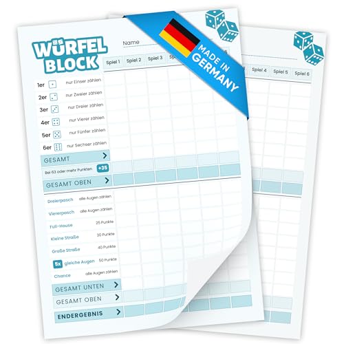 Creative Fox 2 x DIN A5 Würfelspiel Block für Senioren und Kinder - Extra groß | Ersatzblöcke | Knobelblock | Spielblock Made in Germany von Creative Fox