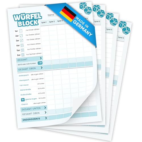 Creative Fox 4 x DIN A6 Würfelspiel Block | ideal für unterwegs | Ersatzblöcke | Knobelblock | Würfelpoker Spielblock zum Mitnehmen | Made in Germany von Creative Fox