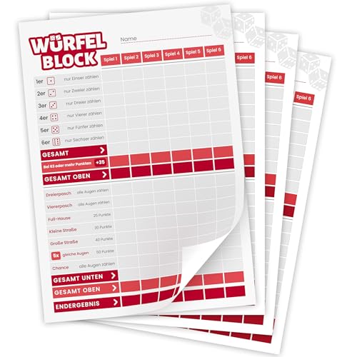Creative Fox 4 x DIN A6 Würfelspiel Block | ideal für unterwegs | Ersatzblöcke | Knobelblock | Würfelpoker Spielblock zum Mitnehmen | Made in Germany von Creative Fox