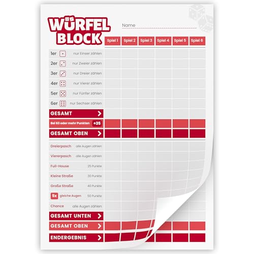 Creative Fox 1 x DIN A5 Würfelspiel Block für Senioren und Kinder - Extra groß | Ersatzblöcke | Knobelblock | Spielblock Made in Germany von Creative Fox