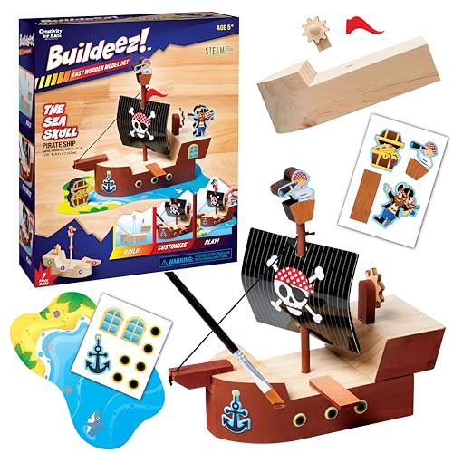Creativity for Kids Buildeez! Einfaches Holzmodell-Set: Piratenschiff, Seeschädel – DIY Kunst & Handwerk Kit, STEM Spielzeug und Geschenk für Kinder, Bootsspielzeug für Jungen ab 5–8 Jahren von Creativity for Kids