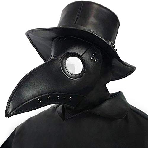 Creepy Party Pest Doktor Maske Schwarz Leder Lange Nase Vogelschnabel Steampunk Masken Kostüm Requisiten für Masquerade Ball Halloween Party Karneval Cosplay von Creepy Party