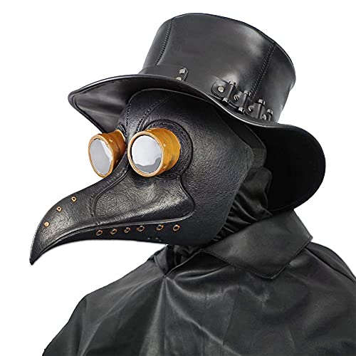 Creepy Party Pest Doktor Maske Schwarz Niet Lange Nase Vogelschnabel Steampunk Masken Kostüm Requisiten für Masquerade Ball Halloween Party Karneval Cosplay von Creepy Party