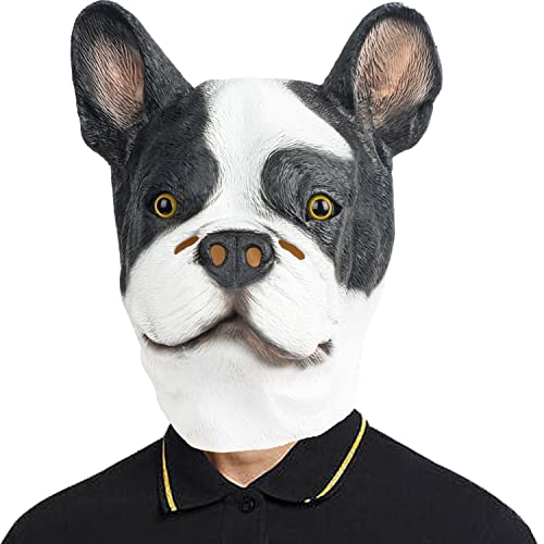 CreepyParty Boston Terrier Hund Maske Tier Latex Vollkopf Realistische Masken für Halloween Karneval Kostüm Party Parade von CreepyParty