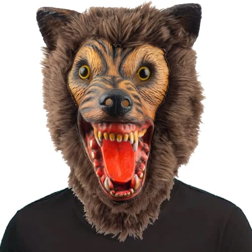 CreepyParty Braun Werwolf Maske Grusel Latex Vollkopf Masken Gruseliger Horror Masken für Halloween Karneval Kostüm Party von CreepyParty