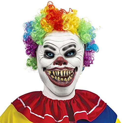 CreepyParty Clown Maske mit bunter Perücke Grusel Latex Vollkopf Masken Gruseliger Horror Masken für Halloween Karneval Kostüm Party von CreepyParty