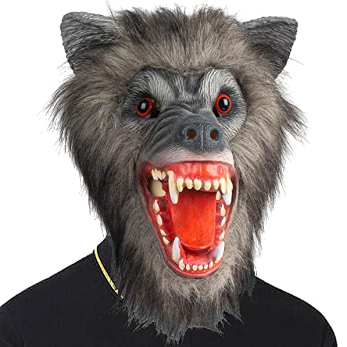 CreepyParty Grauer Werwolf Maske Grusel Latex Vollkopf Masken Gruseliger Horror Masken für Halloween Karneval Kostüm Party von CreepyParty