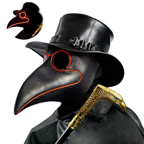 CreepyParty LED Pest Doktor Maske Lange Nase Vogel Schnabel Steampunk Halloween Kostüm Requisiten Masken Beleuchten Schwarz von CreepyParty