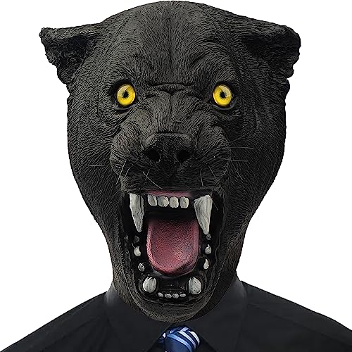 CreepyParty Schwarzer Panther Maske Leopard Latex Vollkopf Realistische Masken Verkleidung Kostüm für Halloween Party Karneval Parade von CreepyParty