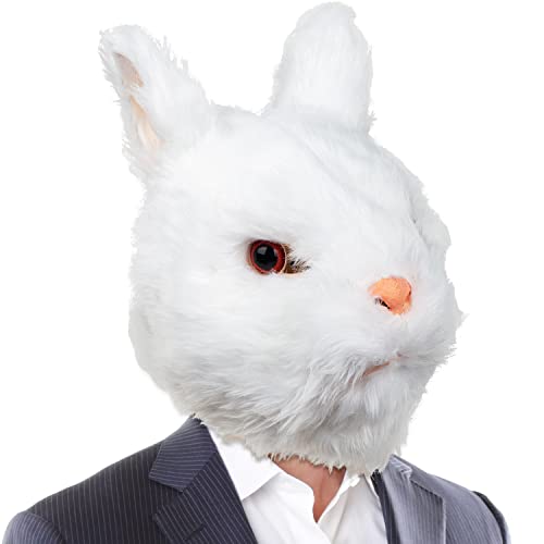 CreepyParty Weißer Hase Maske Niedlicher Hasenkopf Tier Latex Voller Kopf Realistische Masken Kostüm für Halloween Karneval Ostern von CreepyParty