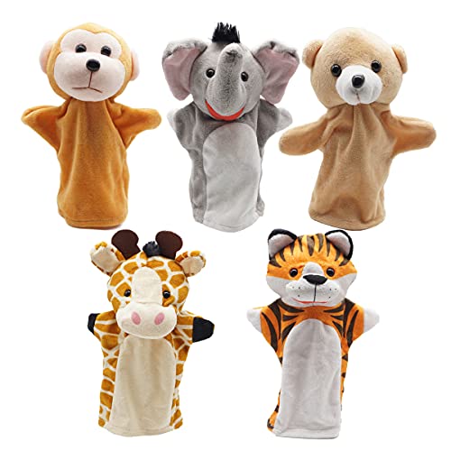 Tier Handpuppen Spielzeug Set, Realistischer Weich Wild Tierkopf für Kinder Mädchen Jungen, Packung mit 5 von CreepyParty