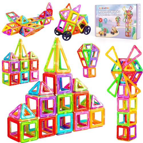 Crenova Magnetische Bausteine, Magnetspiel STEM Magnetbausteine, Montessori Spielzeug ab 3 Jahre, Magnete Kinder Geschenk Spielzeug ab 3 4 5 6 7 8Jahren für Jungen und Mädchen von Crenova