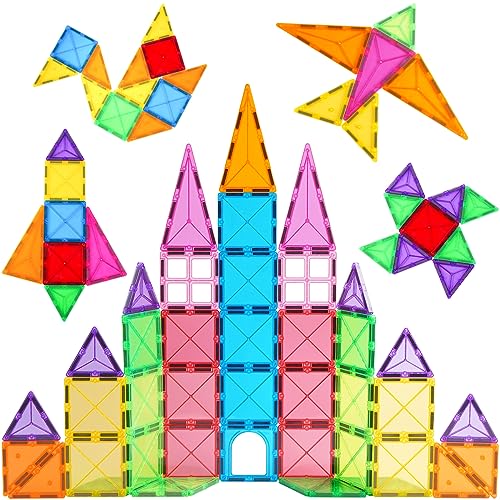Crenova Magnetische Bausteine Kinderspielzeug STEM Magnetic Tiles Spielzeug für Kleinkinder Magnet Tiles Vorschule Lernen Sensorische Montessori Spielzeug für 3 4 5 6 7 8 Jahre alte Jungen und Mädchen von Crenova
