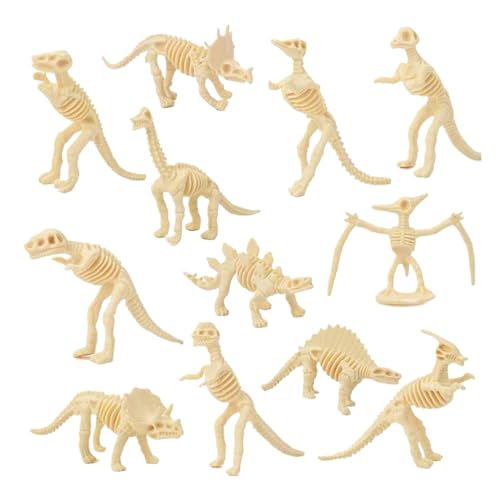 CreoQIJI DIY-Kunst 12 Stück Dinosaurier-Skelette, Verschiedene Dinosaurier-Spielzeugfiguren, pädagogisches Geschenk für Wissenschaft, Spielen, Sand, Party-Dekorationen Pads Für (Khaki, One Size) von CreoQIJI