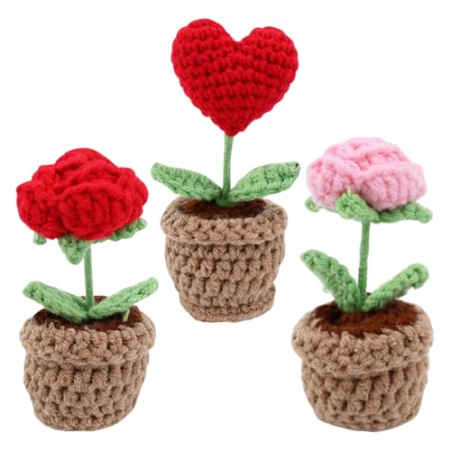 3Pcs Handgefertigte Gehäkelte Tulpenblumen Häkel-Topfblumen Gestrickte Topfpflanzen Zum Dekorieren Knitting Kit Blumentopf Für Von Räumen Heimbüro Desktop-Ornament Autos Liebhaber Oder Familie (C) von Cretvestsar