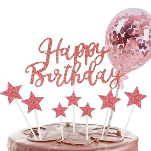 Rose Golden Star Ballon Cake Topper Set, 10 Stück Geburtstag Kuchen Topper mit Glitzer Akzenten, Rose Gold Ballon Kuchen Dekorationen für Party (Roségold) von Cretvestsar