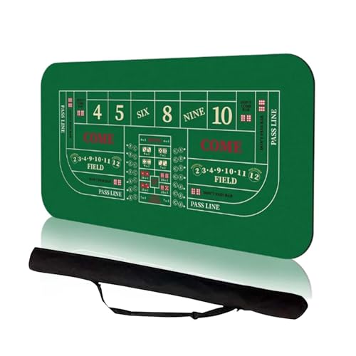 Crevyteg Pokermatte, tragbare professionelle Casino Craps Tabletop Layout Matte mit Tragetasche, 180 x 90 cm Anti-Rutsch Gummi Craps Würfelspiel Poker Tischmatte für Partys, Home Entertainment, von Crevyteg