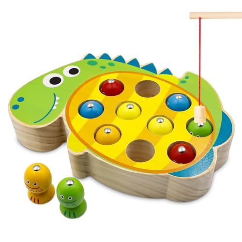 Criveple Magnetisches Angelspiel - Montessori-Spielzeug - Kinderspielzeug - Motorikspielzeug aus Holz - Angelspiel 1-2-3-4 Jahre Geschenke - Holzspielzeug für Mädchen und Jungen (Dinosaurier) von Criveple