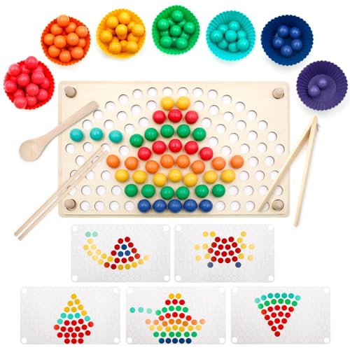 Criveple Rainbow Bead Game, Holz Clip Brettspiel, Puzzle Board, Kinder Hände Augen Gehirn Training, Ab 3 Jahr, Vorschule Geschenk für 3 4 5 6 Jahre von Criveple