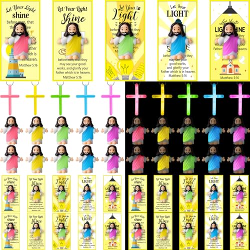 CroBlissful 75-teiliges Set mit 25 Sets, leuchtet im Dunkeln, kleine Jesus-Figuren, Kreuz-Halsketten, lassen Sie Ihr Licht erstrahlen, Mini-Taschenstatuen für Sonntagsschule, religiöse Geschenke CroBlissful 75-teiliges Set mit 25 Sets, leuchtet im Dunkeln, kleine Jesus-Figuren, Kreuz-Halsketten, lassen Sie Ihr Licht erstrahlen, Mini-Taschenstatuen für Sonntagsschule, religiöse Geschenke von CroBlissful