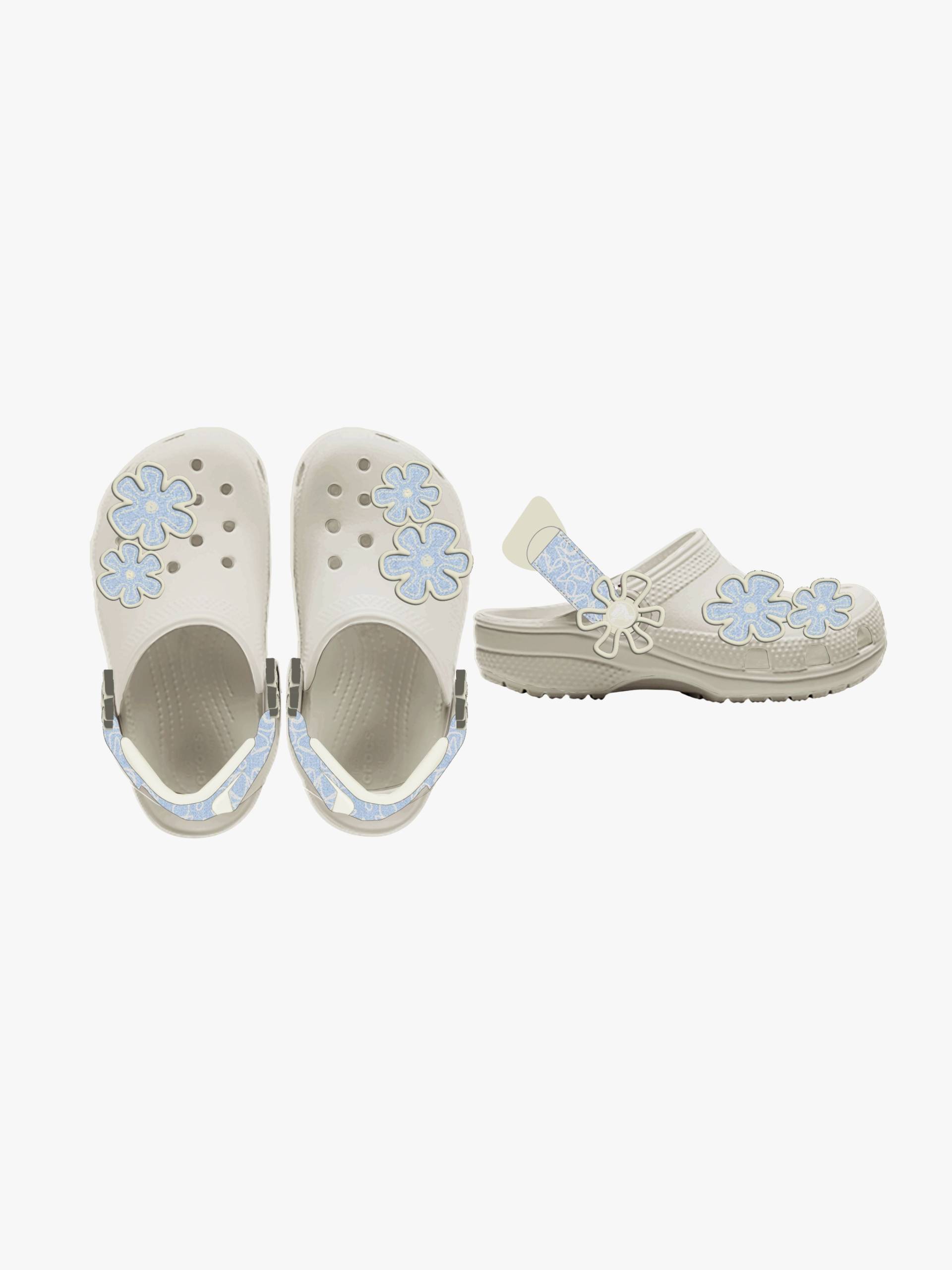 Crocs Classic Denim Flower Kids Pantoffeln, Summit White, 23-24 von Crocs