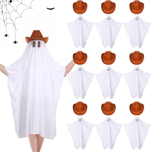 Croloose 10 Set Geist Halloween Kostüm Weiß Geist Umhang Kostüm Hexenhut Gruselponcho Kapuzenumhang Erwachsene Cosplay Party, Weiß, Schwarz, Braun, 14.96 x 13.39 inches (LxH) von Croloose