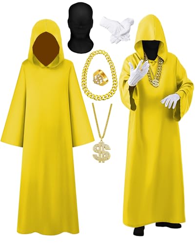 Croloose 6 Stück Halloween Vollgesichts-Zauberer-Kostüm, Hip-Hop-Rapper-Kostüm, Zubehör, Robe, Maske, Handschuhkette, Outfit für Cosplay (gelb) von Croloose