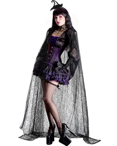 Croloose Halloween-Kostüm-Set, Spinnennetz, Hexen-Stirnband, schwarze Spitze, Kapuzenumhang für Cosplay-Party, 2 Stück von Croloose