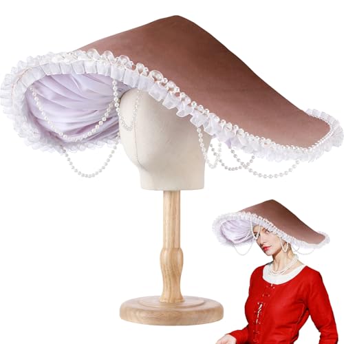Croloose Pilzhut, Renaissance, Mittelalter-Kostüm, Cosplay, Halloween, viktorianische Fee, Zubehör mit Perlenspitzenkrempe, Kappe (braun) von Croloose