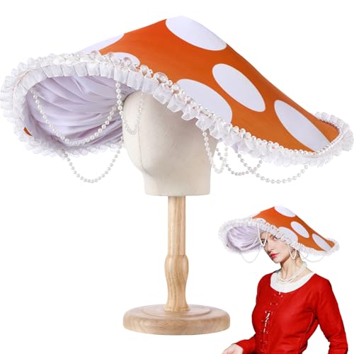 Croloose Pilzhut Renaissance Mittelalter Kostüm Cosplay Halloween viktorianische Fee Zubehör mit Perlenspitze Krempe Kappe (Orange) von Croloose