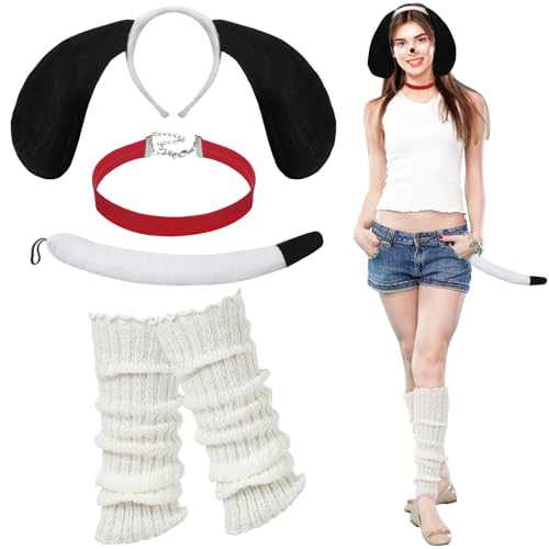 Crowye 4-teiliges Hundeohren-Cosplay-Kostüm-Set, lange Hundeohren, Stirnband, Schwanz, Lederhalsband, Beinstulpen für Erwachsene, Damen, Halloween-Kostüm-Zubehör Crowye 4-teiliges Hundeohren-Cosplay-Kostüm-Set, lange Hundeohren, Stirnband, Schwanz, Lederhalsband, Beinstulpen für Erwachsene, Damen, Halloween-Kostüm-Zubehör von Crowye